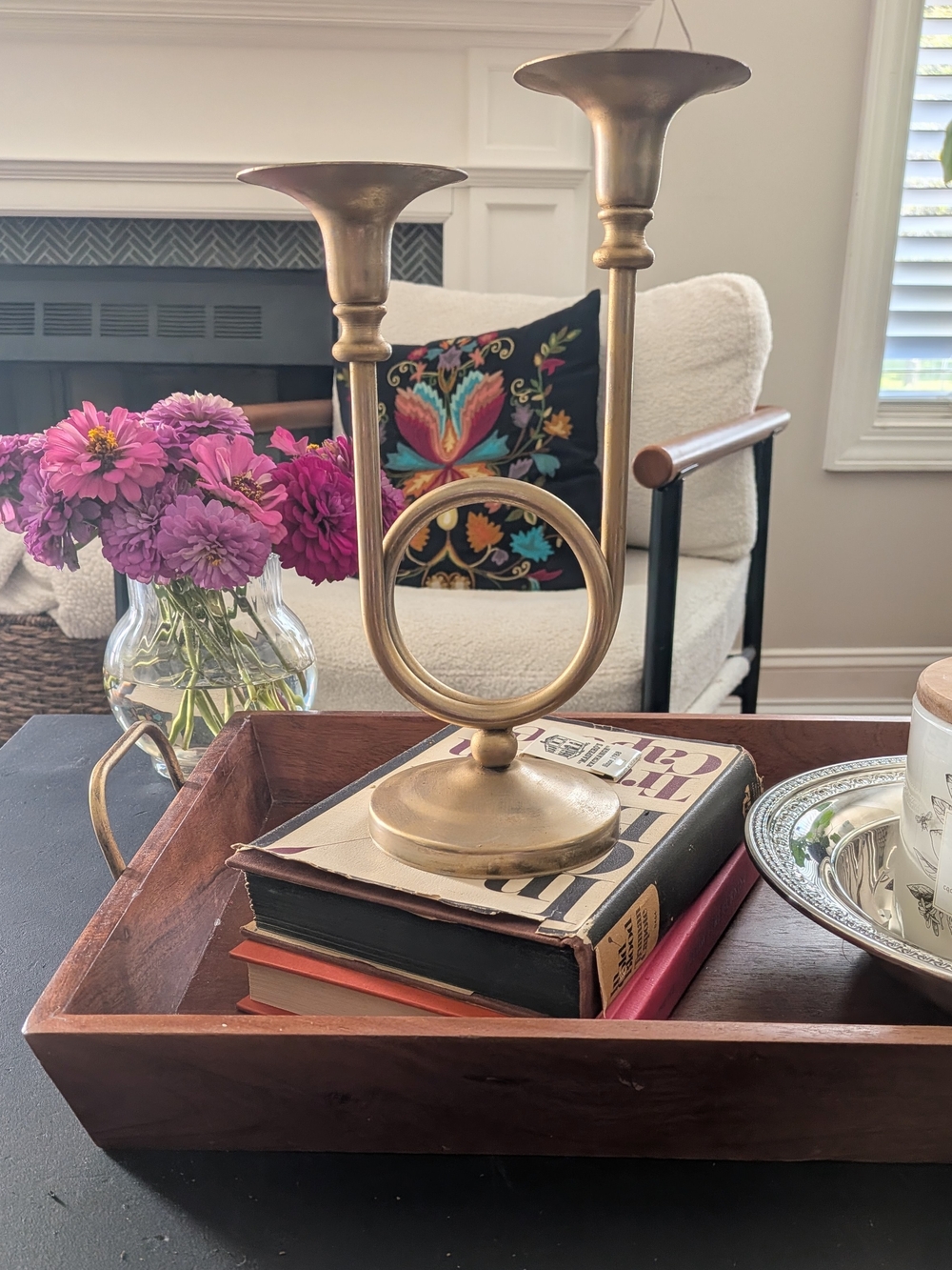 French Horn Candelabra 2 Arm Taper Candle Holder French Country Decor